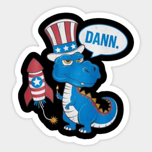 Damn TRex Short Hands Firecracker Funny Firework 4th Of July Sticker